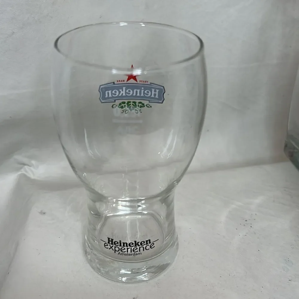 Heineken Beer Glass Experience Amsterdam 12 Oz 5 1/4 Tall 2 1/2 Round Green Red